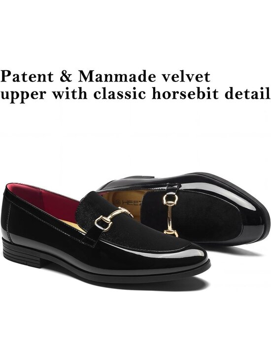 HEEZ Men\'s Black Leather Loafers Metal Buckle Slip On Tuxedo Dress Formal Shoes main image 6